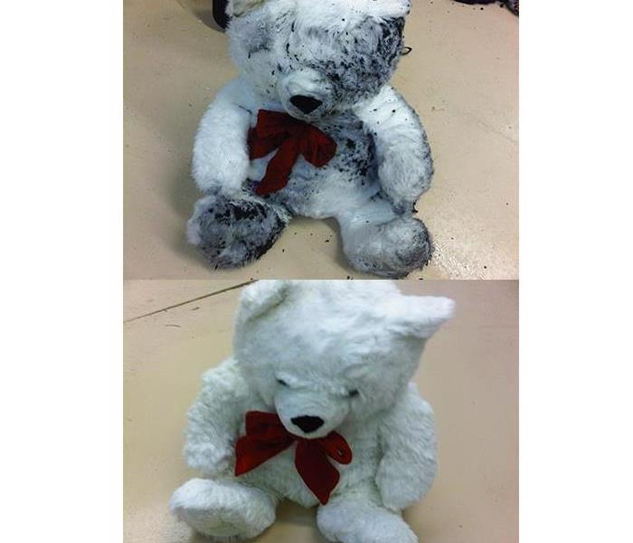 before and after cleaning white teddy bear
